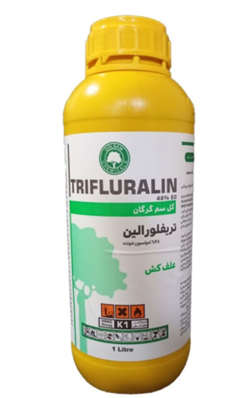 عنوان: علف کش تریفورالین ۴۸ درصد گل سم گرگان (بسته بندی طلایی یک لیتری)
